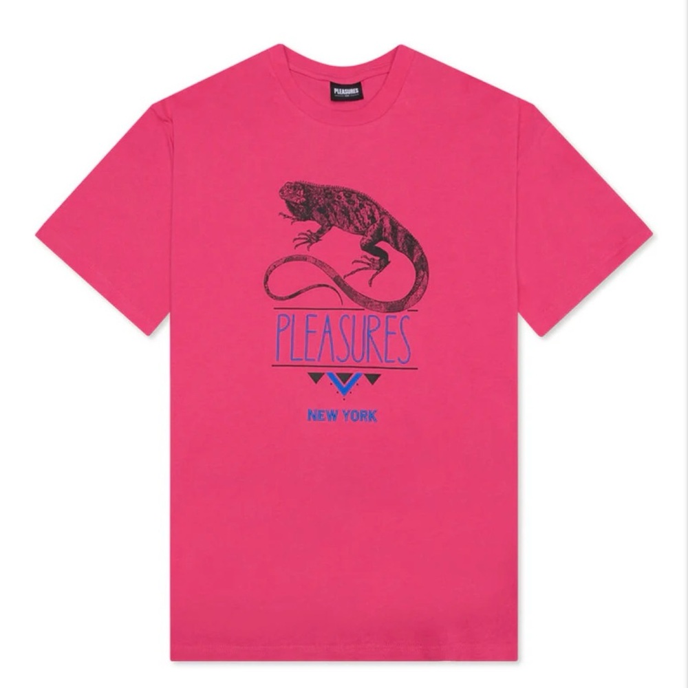 NWT PLEASURES FEAR HEAVYWEIGHT T-SHIRT PINK GEIKO MEDIUM